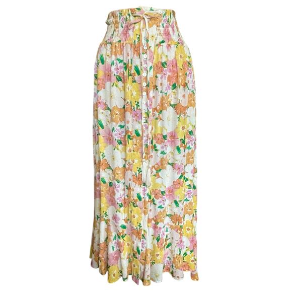 Rachel Zoe Pastel Floral Midi Skirt Women S/M Smocked Waist Cottagecore Boho - Picture 2 of 8